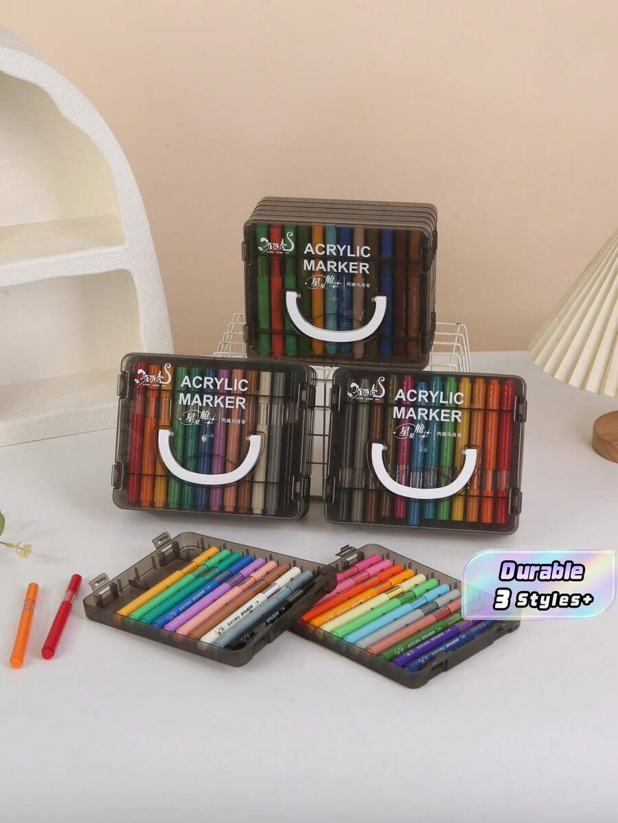 60/48/36 Colors Acrylic Marker Pen Set, Multi-Color Opaque Water-Based Painting Pens With Black Storage Box, Art Drawing Supplies For Students, Hobby Painting & Art Creation - Sets - View 1
