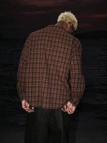 STEELVANCE 男士格紋長袖單排扣休閒襯衫 - 棕色 - 查看 2