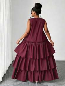 Maweii Elegantes lässiges mehrlagiges ausgestelltes Kleid Große Größen - Bordeaux - Übersicht 2