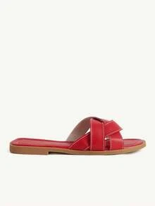 CUCCOO CHICEST 女款新款紅色單帶拖鞋，夏季戶外平底涼鞋，復古百搭軟底鬆弛感沙灘鞋 - 大紅色 - 查看 5