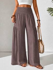 SHEIN Raffinéa Französische lässige Vintage Patchwork Farbblock gestreifte Damenhose mit geradem Bein und weitem Bein - Braun - Übersicht 4