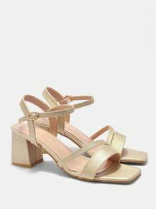 CUCCOO CURVES Plus Size Women's Wide Width Comfortable Casual Sandals, Suitable For Going Out, Vacation And Daily Wear, Summer For Christmas Wide Fit - Golden PU - View 6
