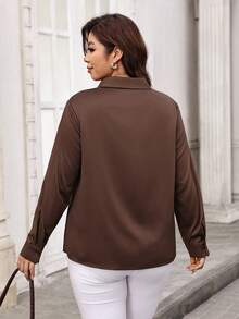 Reflora Plus Size Women's Lace Patchwork Casual Versatile Daily Wear Blouse Fall - Brown - View 2