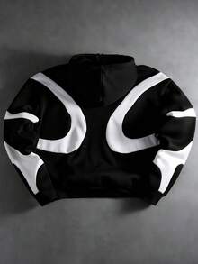 Manfinity Homme Men's Young Patchwork Colorblock Plus Size Hoodie - Black and White - View 2