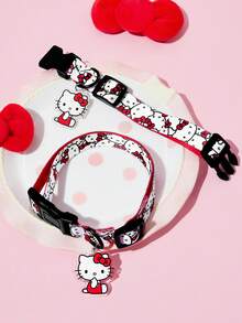 HELLO KITTY AND FRIENDS | SHEIN 全滿版卡通貓寵物用品單件販售，胸背帶牽繩項圈與便攜拾便袋收納架，多尺寸適用幼犬幼貓戶外日常散步 - 鮮紅色 - 查看 2