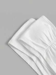 SHEIN Girlism Sujetador Bandeau Fruncido Simple Modesto Cómodo con Relleno para Niña Preadolescente Blanco Invierno Escolar - Blanco - Ver 5