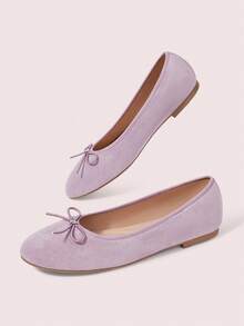 CUCCOO DOLLMOD Women's Light Purple Suede Ballet Flats, Bowknot Lace-Up Flat Shoes, Suitable For Casual Daily Wear Fall Shoes - Light purple - View 3