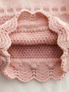 SHEIN 女嬰軟針織兩件套套裝，荷葉領毛衣與長褲，舒適彈性，甜美公主風，適合嬰兒，秋冬穿著 - 粉色 - 查看 3