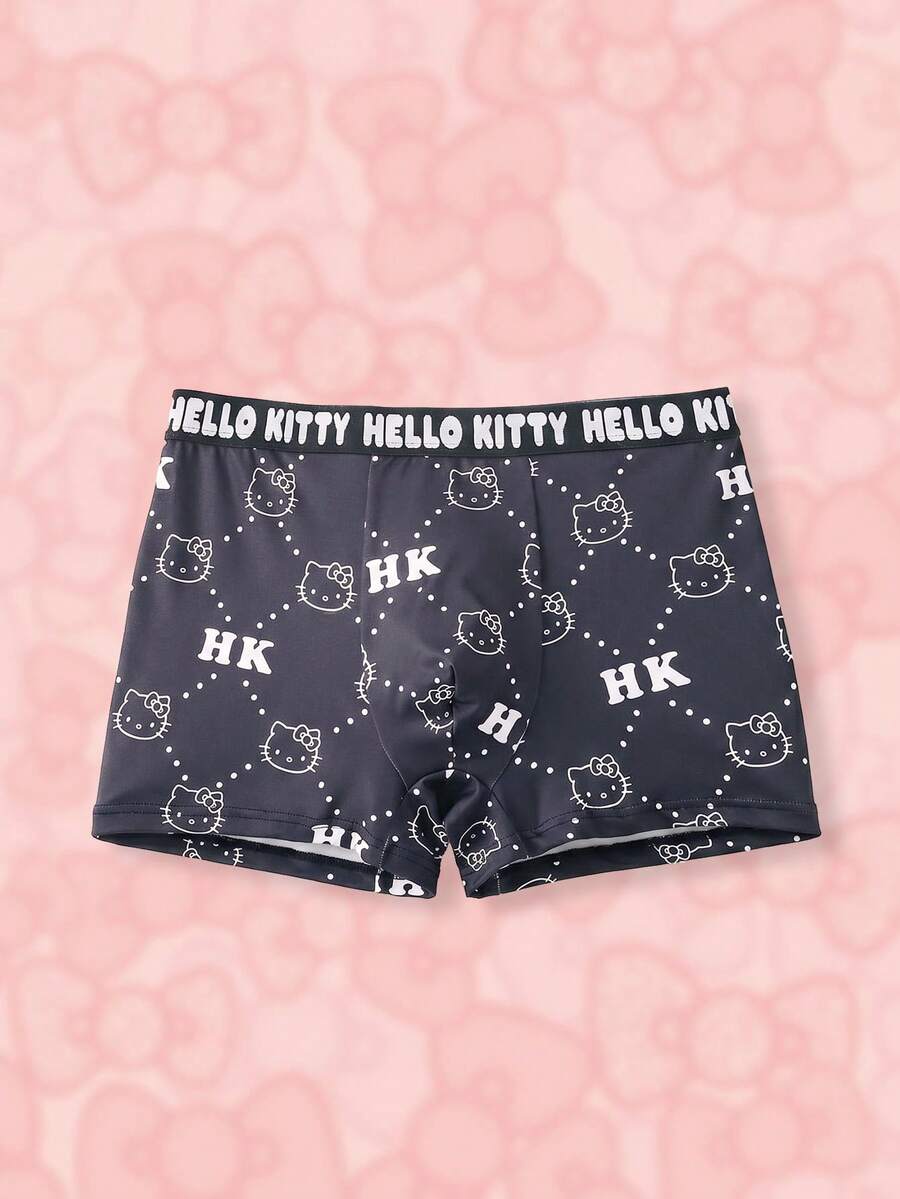HELLO KITTY AND FRIENDS | SHEIN Celana Dalam Boxer Pria, Celana Dalam Boxer Nyaman dengan Motif Cetak Seluruh Permukaan Warna Hitam - Hitam - View 1