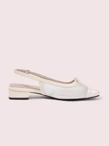 CUCCOO DOLLMOD Women's Exquisite Square Toe Beige Simple Commuter Workplace Wear Low Heel Thick Heel Shoes Exposed Heel Shoes - 網/白 - 查看 9