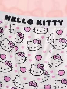 HELLO KITTY AND FRIENDS | SHEIN 女士可爱卡通猫咪印花字母文胸和内裤套装 - 白色 - 查看 5