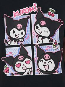 HELLO KITTY AND FRIENDS | SHEIN 年轻女孩卡通  印花黑色休闲百搭短袖 T 恤，夏季图案 T 恤 - 黑色 - 查看 4