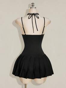 SHEIN ICON Y2K 女款黑色蕾絲拼接性感迷你洋裝，適合約會與外出穿搭 - 黑色 - 查看 2