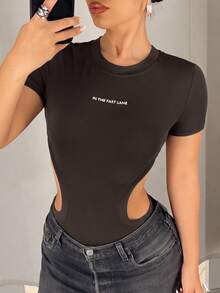 SHEIN ICON Y2K 性感女款黑色高彈力鏤空輕量無縫針織連身內搭底層 - 棕色 - 查看 6