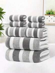 Super Absorbent And Super Soft Five-Star Hotel Two-Color Striped Towel And Bath Towel Set, Fast Drying, Strong Water Absorption And Lightweight, Camping Towel, Suitable For Home And Spa Use, Is A Must-Have Bathroom Item For Families And Couples - Multicolor - View 11