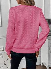 EMERY ROSE Sudadera de manga larga de unicolor casual versátil para uso diario para mujer - Rosa Fucsia - Ver 2