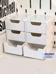 Mini Desktop Drawer Organizer, Adorable Storage For Jewelry, Cosmetics, Beads & Crafts, Ideal For Desk/Dresser Top, Perfect Gift For Girls, Holds Hair Clips, Nail Polish, Small Items, Christmas & Halloween Gift - White - View 2