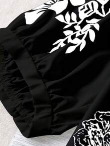 Linhara Spring Summer Autumn Casual Boho Commute Vacation Mid-Sleeve Raglan Sleeve V-Neck Floral Print Solid Color Blouse Plus Size Black - Black - View 4