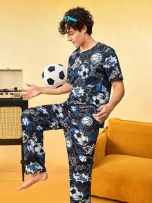 Notgurli Men's All-Over Print Crew Neck Short Sleeve & Long Pants Loungewear Set - Multicolor - View 5