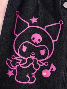 HELLO KITTY AND FRIENDS | SHEIN 少女卡通印花鈕扣設計休閒牛仔褲 - 黑色 - 查看 6