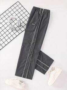 SHEIN Celana Panjang Kasual Sehari-hari Motif Huruf untuk Remaja Laki-Laki - Grey - View 6