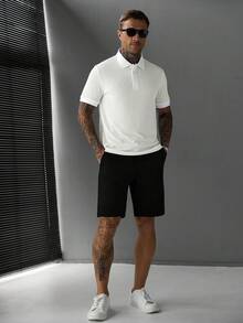 Manfinity Homme Men's Solid Color Minimalist Daily Wear Short Sleeve Polo Shirt, Formal - White - View 6