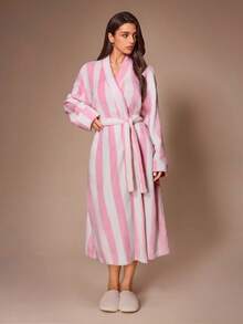 Lazeform Women's Soft Flannel Mid-Length Robe With Tie Waist, Loungewear - Multicolor - View 1