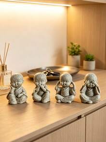 4 Buah Figur Biksu Buddha Kecil Kreatif, Dekorasi Rumah, Ornamen Meja, Aksesoris Lanskap Mini, Hadiah - Beraneka warna - View 8