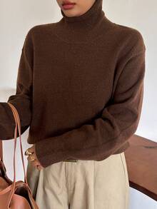 Dazy Plus Solid Color Business Casual Versatile Turtleneck Pullover Sweater, Autumn/Winter New Brown - Brown - View 5