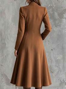 SHEIN Holidaya Mantel Trench Wanita Musim Gugur/Dingin, Atasan Berwarna Cokelat, Cocok untuk Kantor, Kerja, Acara Malam, Busana Tahun Baru dengan Gaya Napoleon yang Elegan - Coklat - View 3