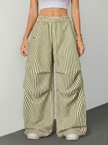 SHEIN Tall Women's Autumn Basic Olive Green Wide Leg Sweatpants Vacation Casual - Olive Green - View 5