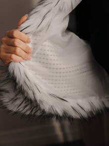 Anewsta Autumn/Winter Elegant Black & White Gradient Faux Fur Coat, Long Hair Waist-Exposing Design, Sophisticated Top - Black and White - View 8