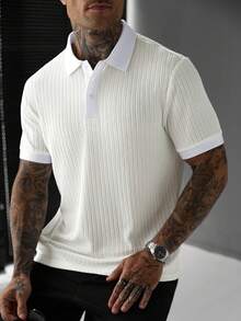 Manfinity Homme Men's Solid Color Minimalist Daily Wear Short Sleeve Polo Shirt, Formal - White - View 3