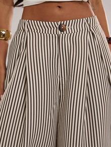 SHEIN Tall CURVE Plus Size Fashion Commuter Striped Curved Leg Pants Fall - Brown - View 7