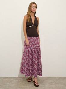 Nöista Asymmetric Long Skirt With Combination Of Stripe Direction. - Dusty Pink - View 11