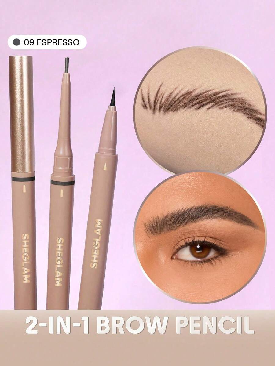 SHEGLAM قلم حواجب 2 في 1 من Brows On Demand-قلم حواجب سائل مقاوم للماء بلون الإسبريسو مقاوم للعرق ومضاد للزيوت وملء للحواجب وتحديد الحواجب وكريم جل مكياج حواجب وعيد الميلاد محدد
