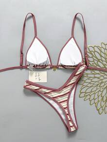 Swim Mod Women's Spring/Summer Jacquard Fabric Halter Bikini Set - Multicolor - View 4