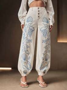 Anewsta Women's Exquisite Luxurious Heavy Embroidery Rope White Long Pants For Summer Vacation Promotion - Beige - View 6