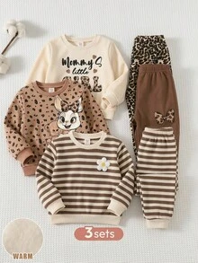 LMoss Kids Setelan Kasual Sehari-hari 6 Potong untuk Bayi Perempuan: Sweatshirt Lengan Panjang Kerah Bulat dan Celana Olahraga - MultiWarna - View 1