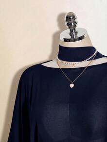 SHEIN ICON 女款海軍藍純色網眼休閒百搭日常上衣 - 藏蓝色 - 查看 5