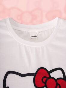 HELLO KITTY AND FRIENDS | SHEIN 1件青少年女孩趣味休閒風卡通印花T恤，圓領短袖 - 白色 - 查看 4