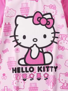 HELLO KITTY AND FRIENDS | SHEIN Young Girl Cartoon Cat Print Contrast Color Sweet Sleep Dress - Pink - View 5