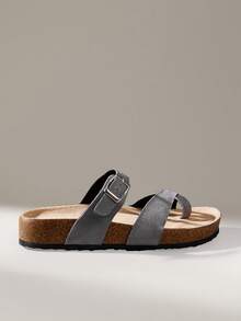 Solecia Sandal Pantai Kasual Wanita dengan Gesper yang Dapat Diatur untuk Sepatu Musim Panas Natal - Flanel abu-abu - View 1