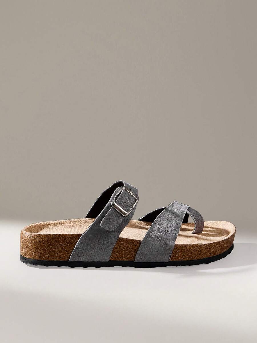 Solecia Sandal Pantai Kasual Wanita dengan Gesper yang Dapat Diatur untuk Sepatu Musim Panas Natal - Flanel abu-abu - View 1