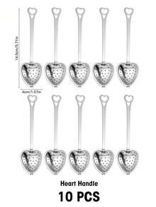 1/2/5/10 Pieces, 14cm * 4 Cm, Stainless Steel Tea Infuser; Black Tea And Flower Tea Strainer; Heart-Shaped Handle Tea Filter/Strainer. - Silver - View 12