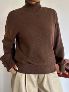 Dazy Plus Solid Color Business Casual Versatile Turtleneck Pullover Sweater, Autumn/Winter New Brown - Brown - View 7
