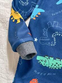 Loomiva Piyama Bayi Laki-laki Pas Badan Motif Kartun Hewan Rajut Lembut Kerah Bulat Lengan Panjang Atasan Pullover Pinggang Elastis Celana Panjang Set 2 Potong, Halloween Musim Gugur - Navy Blue - View 5