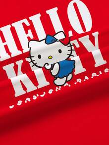 HELLO KITTY AND FRIENDS | SHEIN 少女極簡印花圓領長版洋裝 - 白色 - 查看 6