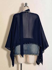 SHEIN ICON 女款海軍藍純色網眼休閒百搭日常上衣 - 藏蓝色 - 查看 3
