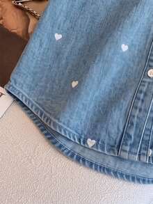 SHEIN MOD 女款愛心刺繡牛仔上衣 - 淺色水洗藍 - 查看 5